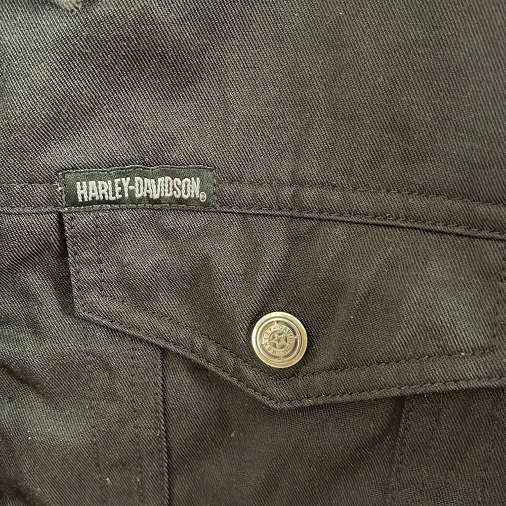 Harley Davidson Black Jacket Snap Front Large - image 4